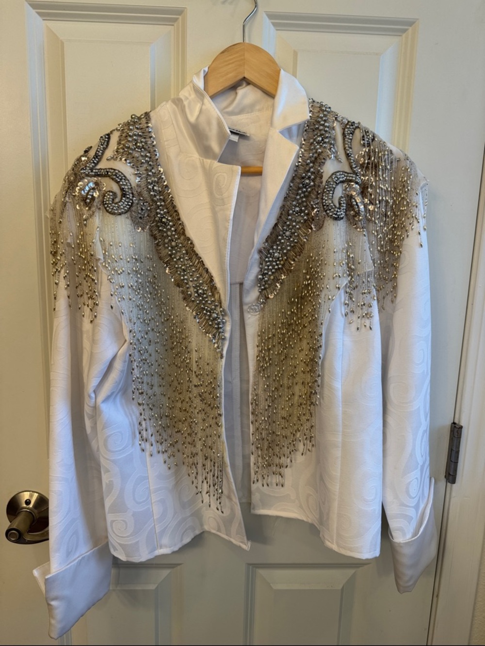 Embellished White Beaded Fringe Blazer